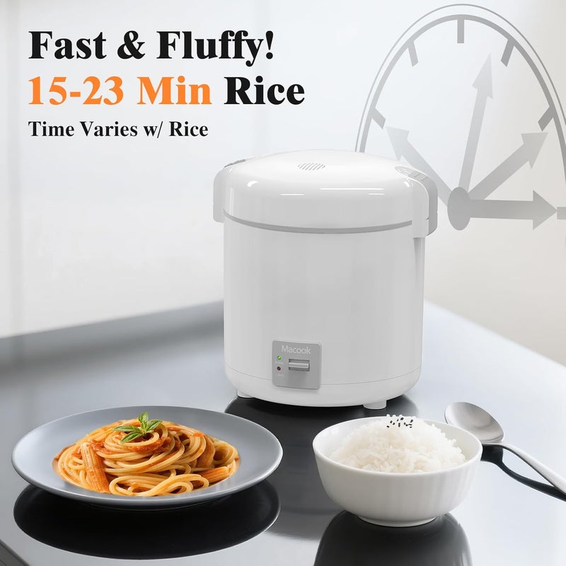 Macook Rice Cooker Small 1-1.5 Cups Uncooked(3 Cups Cooked), Mini Rice Cooker with Removable Nonstick Pot, One Touch&Keep Warm Function, Travel Rice Cooker for Soup Grain Oatmeal Veggie, White - Image 4